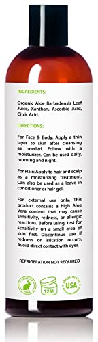 USDA Organic Aloe Vera Gel - For Face, Body, Hair - 100% Pure, After Sun Care