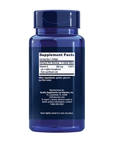 Life Extension Super Vitamin E,268 mg (400 IU),Non-Synthetic Vitamin E Supplement Promotes Whole-Body Health,Gluten-Free,Non-GMO,90 softgels,(Pack of 2)