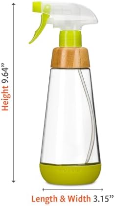 Full Circle Bottle Service - Refillable Glass Spray Bottle for Cleaning - Versatile Stream & Mist Options, Bamboo Details, Silicone Boot - Ideal for Non-Toxic Solutions & Plant Care, 16oz, Green