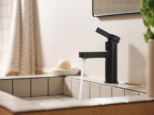 Moen Beric Matte Black Modern One-Handle Single Hole Bathroom Faucet with Drain Assembly and Optional Deckplate for Your Bath Sink, 84774BL