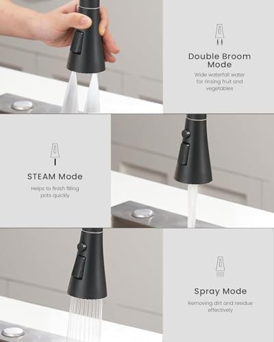 APPASO Touchless Kitchen Faucet, Matte Black Hands Free Kitchen Sink Faucet with Soap Dispenser and Pull Down Sprayer 3 Modes, Activated Motion Sensor Faucets for Kitchen Sink, S304 Stainless Steel
