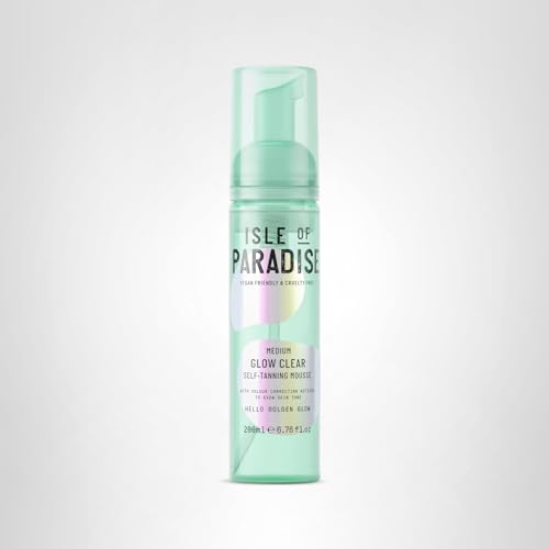 Isle of Paradise Glow Clear Self-Tanning Mousse- Medium, Transparent & Transfer-Proof Self-Tan Formula, Streak-Free Foam for Hydrating Skin, Natural Tan Lasts Up To 7 Days, Vegan, 6.76 fl. Oz