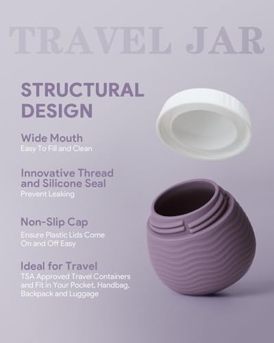 Yinke Travel Containers for Toiletries, Silicone Cream Jars, TSA Approved Travel Size Containers, Leak-proof Travel Essentials/Accessories with Lid for Cosmetic Face Body Cream(4 Pack), 50ml, Purple