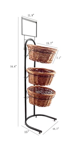 FixtureDisplays® 3 Tiers Wicker Market Basket Fruit Vegetable Bakery Goods Display Stand Pantry Kitchen Organizer 31042