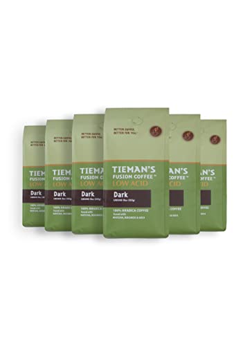 Tieman's Fusion Coffee, Low Acid Dark Roast, Ground, 10 ounce bag (pack of 6)