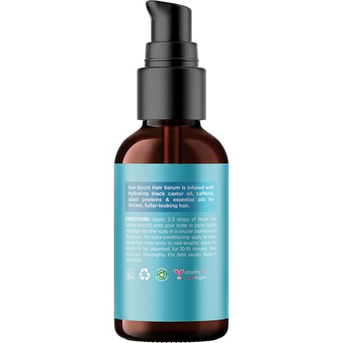 Biotin Hair Growth Serum - Rosemary Hair Thickening Serum with Peppermint Caffeine and Black Castor Oil for Hair Growth - Volumizing Hair Serum for Hair Growth for Men & Women - Vegan & Cruelty Free