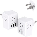 2 Pack Israel Power Adapter, One Beat Israel Travel Plug Adapter with 3 American Outlets 3 USB Ports(1 USB C), 6 in 1 Type H Travel Adapter Plug Converter for US to Israel, Jerusalem, Palestine