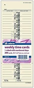 Adams Time Cards, Weekly, 1-Sided, Numbered Days, 3-3/8" x 9", Manila, Green Print, 200-Count (9656-200)