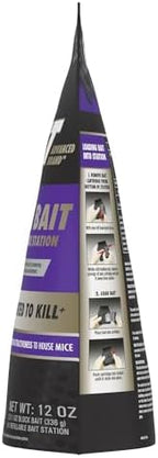Tomcat Advanced Brand Mouse Bait with Refillable Station, Indoor and Outdoor Use, 1 Station and 12 Poison Block Refills