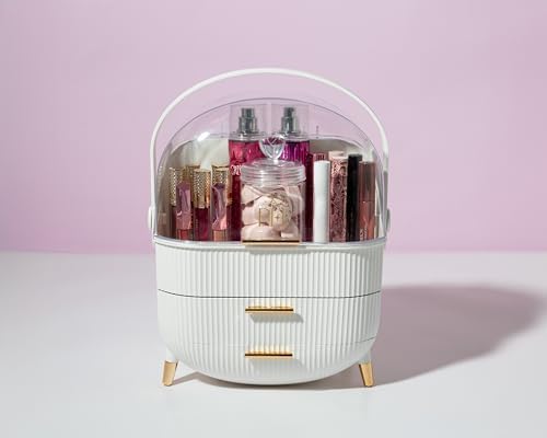 Paris Hilton Makeup Storage Organizer with Lid, Standard, White