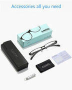 ANRRI Blue Light Glasses for Men Semi Rimless Rectangle Black Metal Frame UV Blocking Computer Glasses