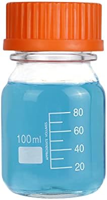 Moonetto 20 Pieces 100ml Round Graduated Lab Media Storage Glass Bottle with GL45 Polypropylene Orange Cap