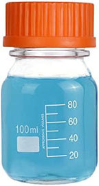 Moonetto 20 Pieces 100ml Round Graduated Lab Media Storage Glass Bottle with GL45 Polypropylene Orange Cap