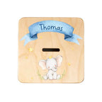 Wooden Piggy Bank for Kids and Adults, Personalized Gift Handmade in USA by BloomOwl, Custom Piggy Bank, Personalized Banks for Kids, Gifts for Baby Boys and Girls (Elephant- Blue)