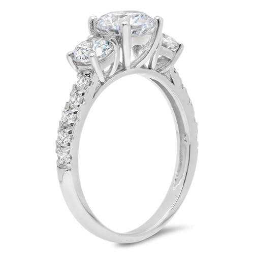 Drizzle Jewels 2.20Ct Round Lab Created Diamond Three Stone Engagement Ring, 14K White Gold Finish (White, 10)