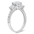 Drizzle Jewels 2.20Ct Round Lab Created Diamond Three Stone Engagement Ring, 14K White Gold Finish (White, 10)