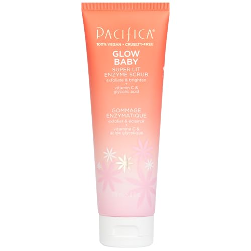 Pacifica Glow Baby Exfoliating Face Scrub, Brightening Enzyme Facial Cleanser w/ Vitamin C & Glycolic Acid for Radiant Smooth Skin, Unclogs Pores & Removes Dead Skin, Microbead-Free Vegan (4 fl oz)