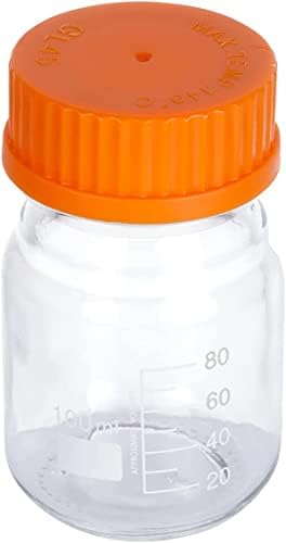 Lab Media Storage Round Bottles Graduated Glass Container GL45 Screw Cap Leakproof Multi-Purpose for Scientific | pack of 20 (Orange,100ml)