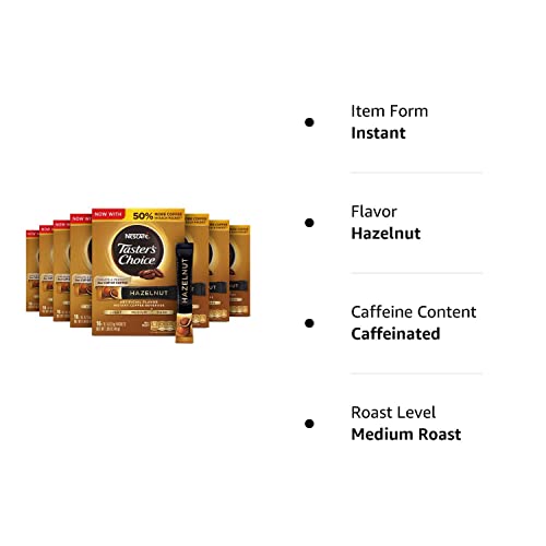 Nescafe Taster's Choice Instant Coffee Beverage, Hazelnut, 16 count (Pack of 8)