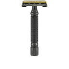 Double Edge Safety Razor by VIKINGS BLADE, Fat & Short Handle, Swedish Steel Blades Pack + Luxury Case. Twist to Open, Reduces Razor Burn, Smooth, Close, Clean Shave (Model: The Chieftain “5 BC”)