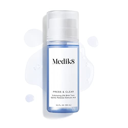 Medik8 Press and Clear - Clarifying Daily Facial Exfoliant - Exfoliating BHA Toner - Gentle-Release Salicylic Acid - Fast Action on Blemishes - 5 oz
