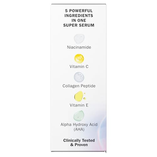 Olay Super Serum - Glow Serum for Face - Activated Niacinamide, Vitamin C & E, Collagen Peptide, AHA - 5-in-1 Benefits - Brightens, Hydrates, Smooths, Firms, Evens Tone, Proactive Anti-Aging, 1.7 Oz