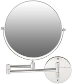 OVENTE 9" Wall Mounted Makeup Mirror with 1X/7X Magnification, Double Sided Magnifying Round Bathroom Vanity Mirror, 360° Swivel Design, Extendable and Folding Arm, Polished Chrome MNLFW90CH1X7X
