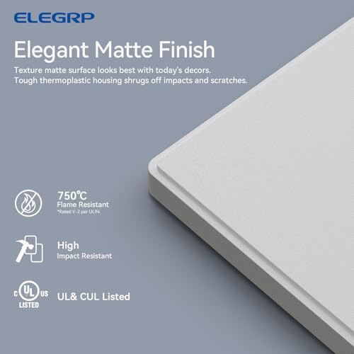 ELEGRP Blank Wall Plate Cover, 1-Gang Screwless Blank Outlet Plate, Mid-Size 4.88" x 3.13" Unbreakable Thermoplastic Blank Faceplate Cover for Unused Outlets/Switches, UL Listed (5 Pack, Matte White)