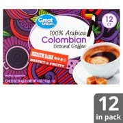 Great Value 100% Arabica Colombian Medium Dark Ground Coffee Pods, 0.33 oz, 12 count (Pack of 2)