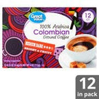 Great Value 100% Arabica Colombian Medium Dark Ground Coffee Pods, 0.33 oz, 12 count (Pack of 2)