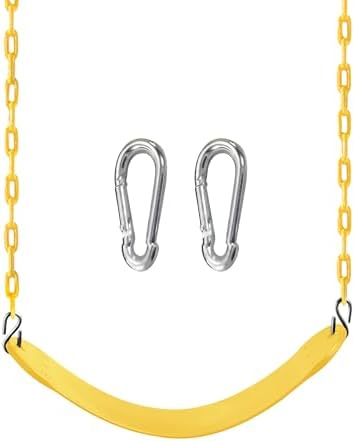 TURFEE Swing for Outdoor Swing Set - Pack of 1 Seat Replacement Kit with Heavy Duty Chains - Backyard Swingset Playground Accessories for Kids (Yellow)