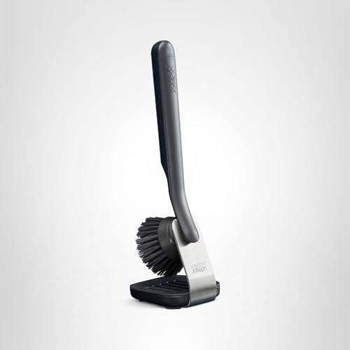 Joseph Joseph SinkTech Dish Brush with Replacement Head and Stainless-Steel Storage Stand Drip Tray