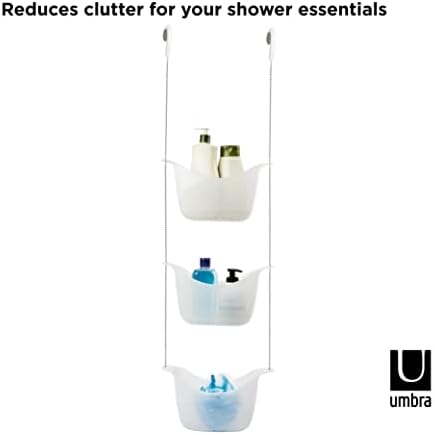 Umbra 022360-670 Bask, White Hanging Shower Caddy, Bathroom Storage and Organizer for Shampoo, Conditioner, Bath Supplies and Accessories, 11-1/4" x 5-1/4" x 36-1/2" h