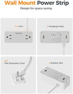 Flat Plug Extension Cord 5 FT, TESSAN Surge Protector Power Strip with 4 AC Outlets 1 USB C and 2 USB A Ports, 900 Joules Protection, Multiple Wall Outlet Extender Suitable for Home Office Dorm