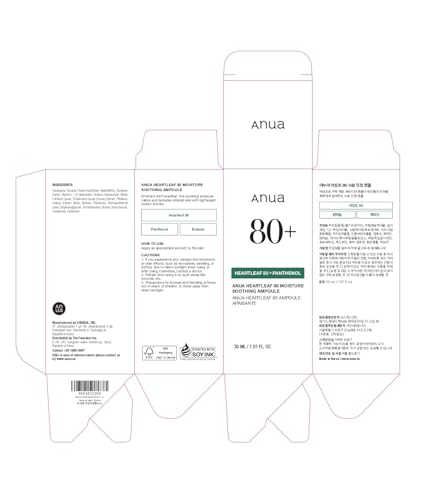 Anua Heartleaf 80 Soothing Ampoule, Hydration Facial Serum for Glass Skin, Panthenol, Hyaluronic Acid, Non-Greasy, Gentle Formula, Lightweight Essence, Vegan, Korean Skin Care, 30ml/1.01 fl.oz
