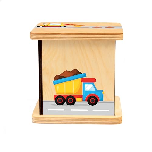 Wooden Piggy Bank for Kids and Adults, Personalized Gift Handmade in USA by BloomOwl, Custom Piggy Bank, Personalized Banks for Kids, Gifts for Baby Boys and Girls (Construction)