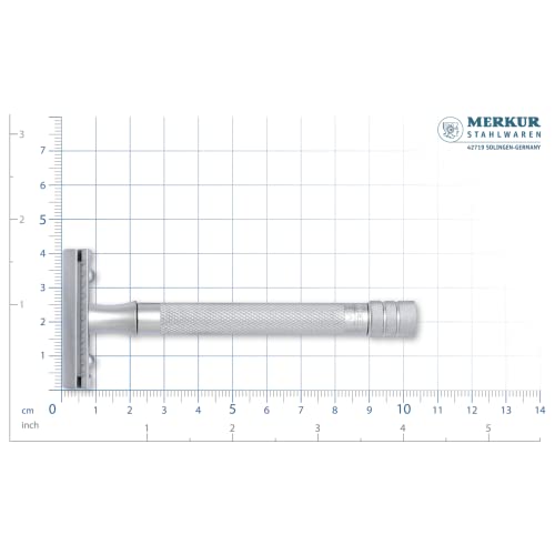 MERKUR Safety Razor 22C Matte Chrome Satin Finish Three-Piece Razor with Straight Cut Closed Comb Ideal for Wet Shaving Die-Cast Zinc Brass Handle Made in Germany