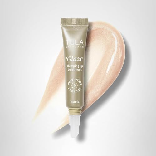 TULA Skin Care ‘Glaze Plumping Lip Treatment, Shade Maple - Hydrating & Glossy Lip Balm with Hyaluronic Acid & Peptides, 0.28 oz.