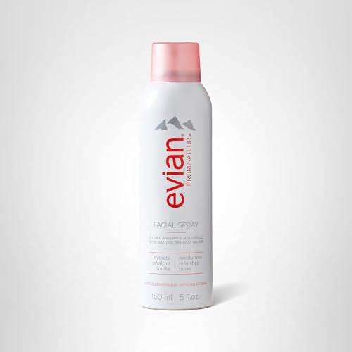 Evian Facial Spray 5 oz - Hydrating Mineral Water Mist for Face & Skin - Refreshes Makeup, Sets, & Tones - Skincare Mist for Daily Hydration and On-the-Go Moisturizing Relief