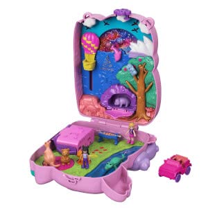 Polly Pocket Dolls & Accessories, Koala Purse Playset with 2 Micro Dolls, 1 Toy Car & 5 Animals, 2-in-1 Travel Toy