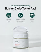 P.CALM Barrier Cycle Toner Pad – 60 Pads with Centella Asiatica & Papaya Extract for Soothing, Moisturizing & Exfoliating, Korean Vegan Facial Toners Pads for Sensitive Skin (160ml / 5.41 fl.oz)
