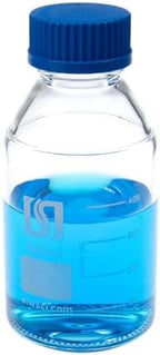 ALWSCI 500ml Graduated Glass Round Media Storage Bottle with blue GL45 Screw Cap, 3.3 Borosilicate Glass, Wide Mouth Lab Reagent Bottle, Pack of 1