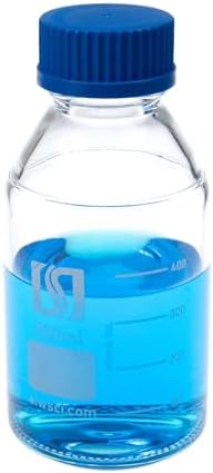 ALWSCI 500ml Graduated Glass Round Media Storage Bottle with blue GL45 Screw Cap, 3.3 Borosilicate Glass, Wide Mouth Lab Reagent Bottle, Pack of 1