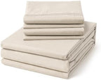 ClevaHome Full Size Sheet Set - 6 Piece Soft Breathable Luxury Bed Sheet Set - Shrinkage & Fade Resistant Embroidered Bedding Sheet with Deep Pocket, 2 Extra Pillowcases (Full, Oat Milk)