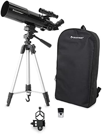 Celestron Travel Scope 80 Portable Refractor Telescope – 80mm Aperture, Fully-Coated Glass Optics – Includes Tripod, Smartphone Adapter, Backpack & Software – Ideal for Beginners & Travel