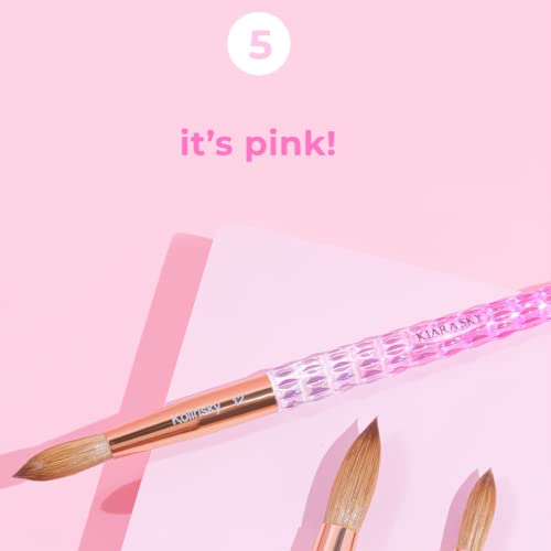 Kiara Sky Pink Crystal Acrylic Nail Brush - Professional Nail Cleaner Tool - Nail Kolinsky Brush for Women - 100% Kolinksy Hand Crafted Nail Tools - Long Lasting Nail Cleaning Brush, (18)