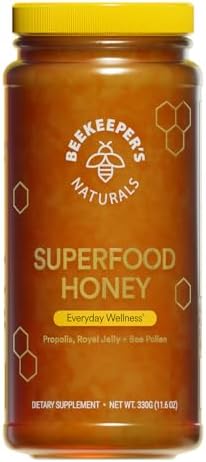 Superfood Honey by Beekeeper's Naturals - Bee Pollen, Royal Jelly, Propolis, Honey - Natural Energy, Immune Support, Mental Clarity, Athletic Performance (11.6 oz)