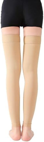KEKING® Thigh High Compression Stockings Footless, Unisex, 15-20mmHg Leg Support Compression Sleeves with Anti-Slip Silicone Band, Opaque, Treatment Swelling, Varicose Veins, Edema, DVT, Beige Large