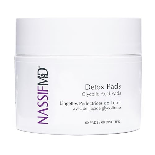 NassifMD Detox Pads Facial Radiance Pads, Glycolic Acid Pads, Witch Hazel Toner, Face Exfoliating Pads Salicylic Acid Wipes, BHA AHA Pads, Resurfacing Pads for Face (30 Count or 60 Count)