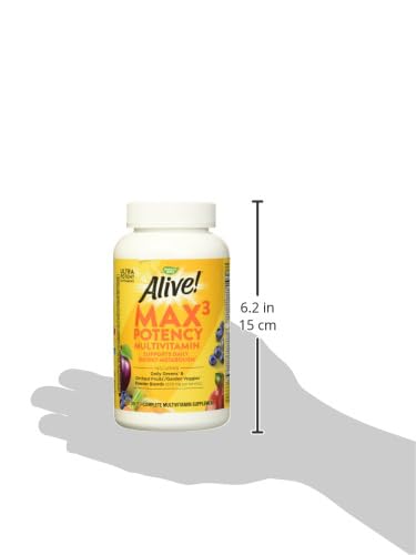 Nature's Way Alive! Max3 Potency Daily Multivitamin, Methylated B12 and Folate, Ultra Potency B-Vitamins to Support Energy Metabolism*, 180 Tablets, (Pack of 2)